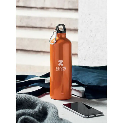 Sticla din aluminiu reciclat 500ml portocalie metalizata cu capac negru si carabina cu logo alb zenith phone store