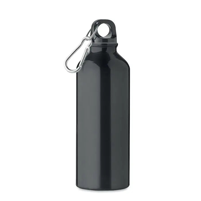 Sticla din aluminiu reciclat neagra cu carabiniera argintie 500ml pentru hidratare usoara si ecologica