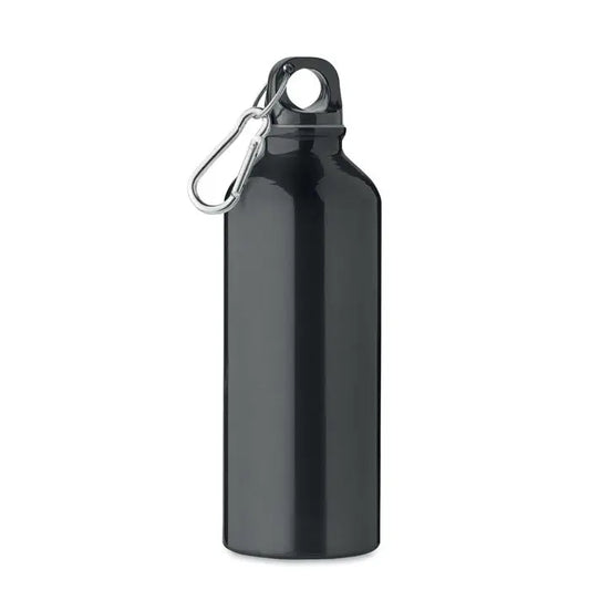 Sticla din aluminiu reciclat neagra cu carabiniera argintie 500ml pentru hidratare usoara si ecologica