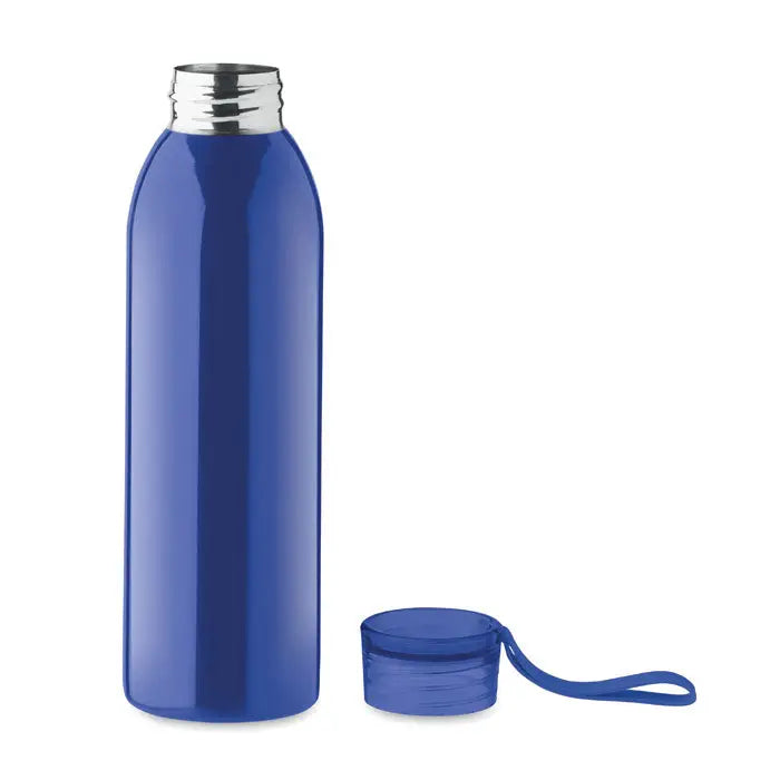 Sticla din otel inoxidabil 650ml albastru vibrant cu capac metalic argintiu si maner integrat transparent