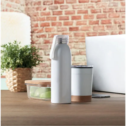 Sticla din otel inoxidabil 650ml cu izolare alba si capac transparent cu maner integrat pentru bauturi