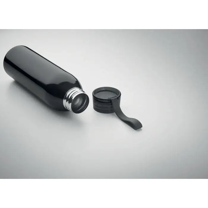 Sticla din otel inoxidabil 650ml neagra, izolata, cu finisaj lucios si margine metalica argintie