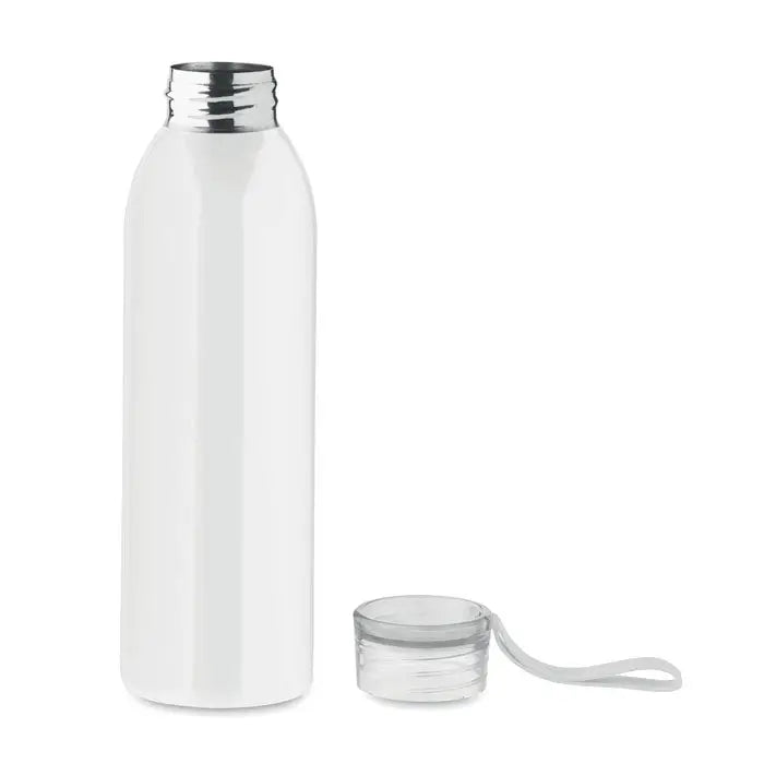 Sticla din otel inoxidabil 650ml cu capac alb izolat si capac argintiu cu maner integrat transparent