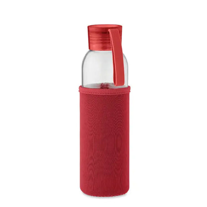 Sticlă din sticlă reciclată roșie de 500 ml cu husă de silicon texturată și capac cu mâner roșu