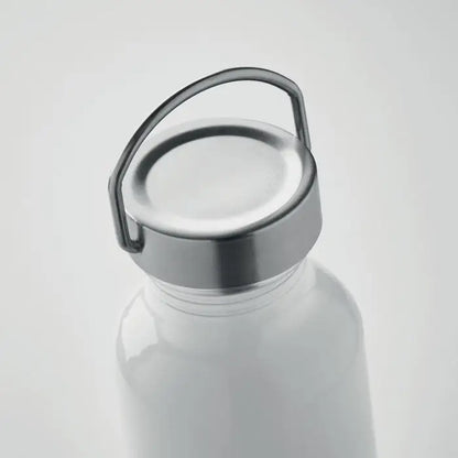 Sticla eco din aluminiu reciclat alba 500 ml cu capac argintiu metalic si maner integrat