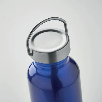 Sticlă eco din aluminiu reciclat albastru 500 ml cu capac argintiu cu filet și mâner integrat personalizabil