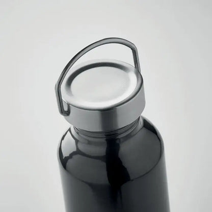 Sticla eco din aluminiu reciclat negru 500 ml cu capac argintiu si maner integrat din otel inoxidabil mata