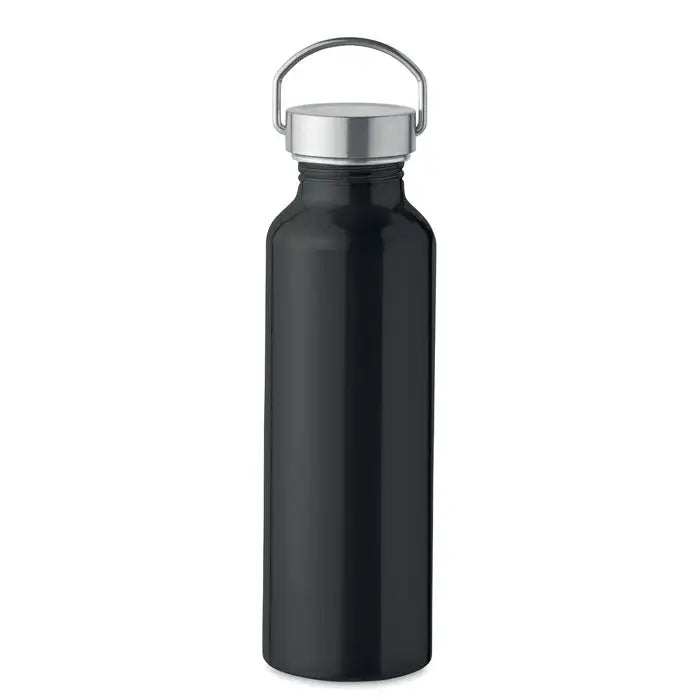 Sticla eco din aluminiu reciclat negru 500 ml cu capac si maner argintiu din otel inoxidabil