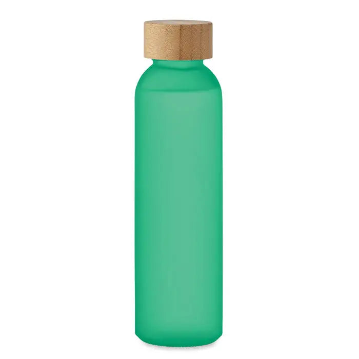 Sticlă mată verde translucidă din sticlă cu capac natural din lemn de 500 ml pentru apă