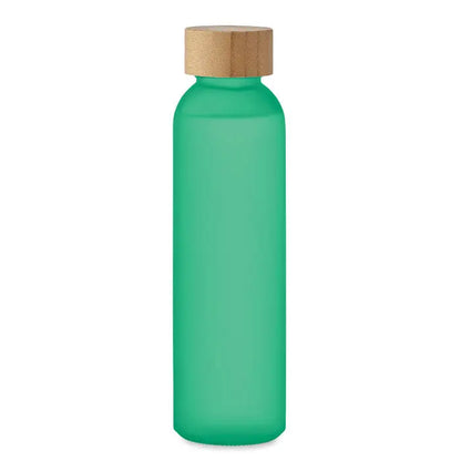 Sticlă mată verde translucidă din sticlă cu capac natural din lemn de 500 ml pentru apă