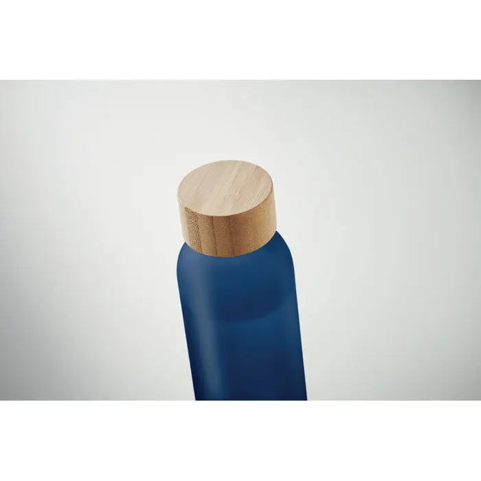 Sticla mata 500 ml albastru mat cu capac natural din bambus pentru apa sau alte lichide