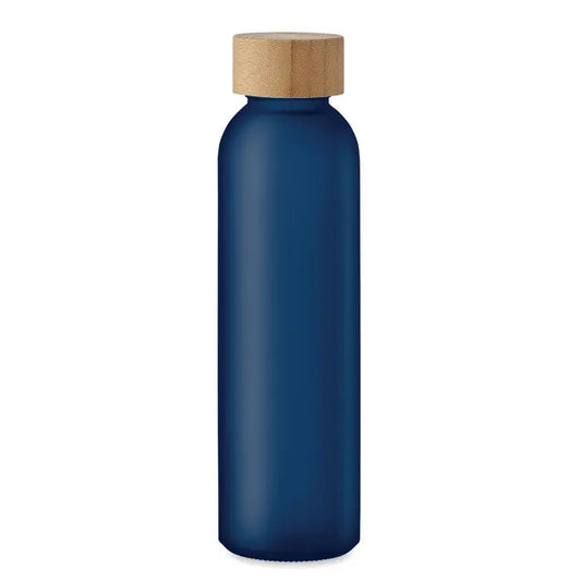 Sticlă mată de 500 ml albastră cu capac natural din lemn și finisaj mat pentru hidratare durabilă