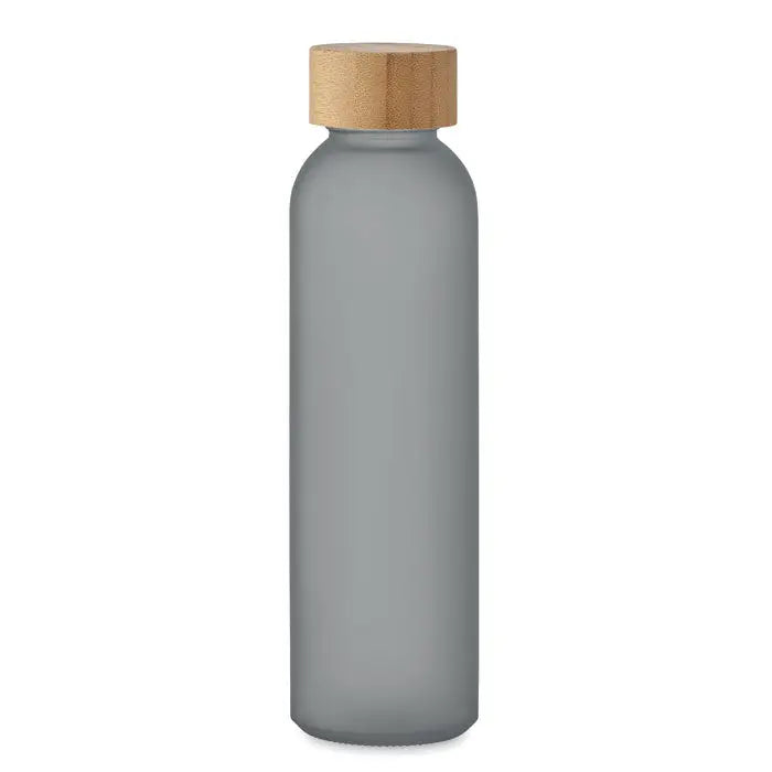 Sticla mata 500 ml cu capac natural din lemn și sticlă mată gri ideală pentru apă