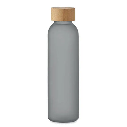 Sticla mata 500 ml cu capac natural din lemn și sticlă mată gri ideală pentru apă