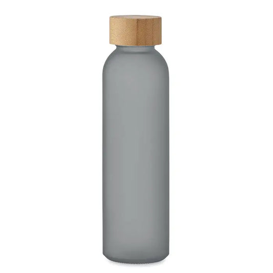 Sticla mata 500 ml cu capac natural din lemn și sticlă mată gri ideală pentru apă