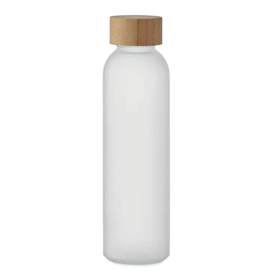 Sticlă mată 500 ml cu capac natural din lemn și sticlă albă mată ideală pentru apă