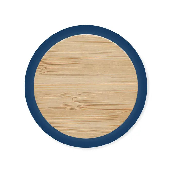 Coaster circular din bambus cu margine cauciucata bleumarin pentru sticla mata 500 ml