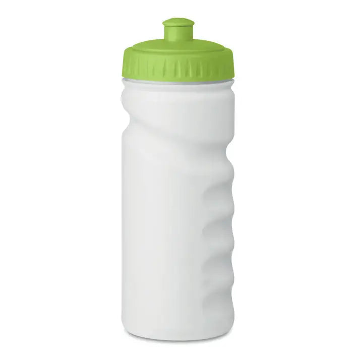 Sticla sport 500ml albă din plastic cu capac verde lime și zone texturate pentru priză ergonomică