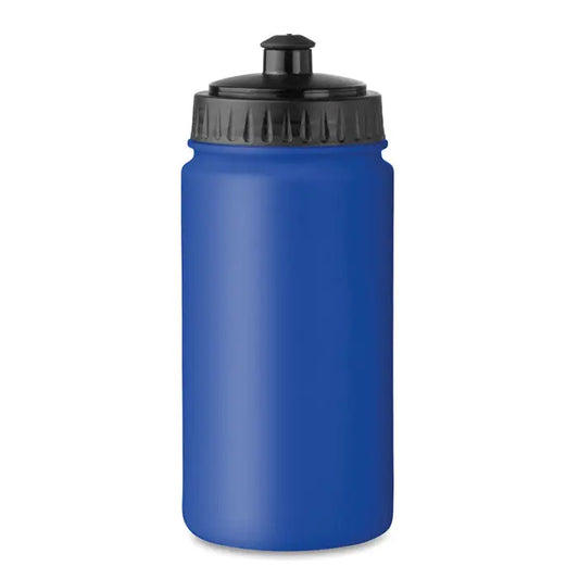 Sticla sport 500ml albastra din plastic cu capac negru si inel texturat pentru prindere usoara