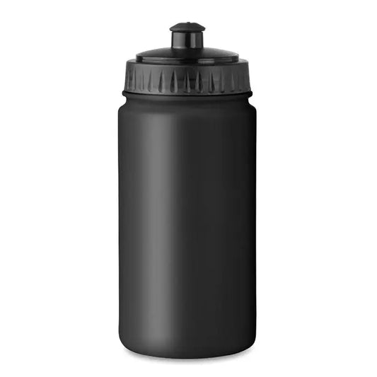 Sticlă sport 500ml din plastic negru cu capac push-button și grip texturat pentru activități sportive