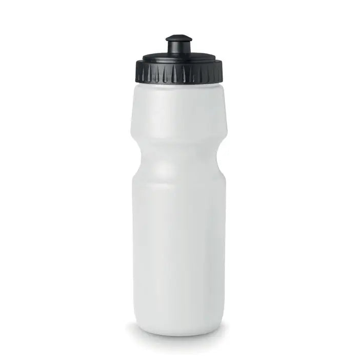 Sticla sport 700 ml cu capac negru filetat și texturat pentru prindere, recipient sportiv din plastic alb