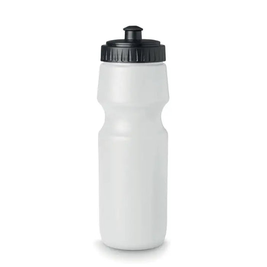 Sticla sport 700 ml cu capac negru filetat și texturat pentru prindere, recipient sportiv din plastic alb