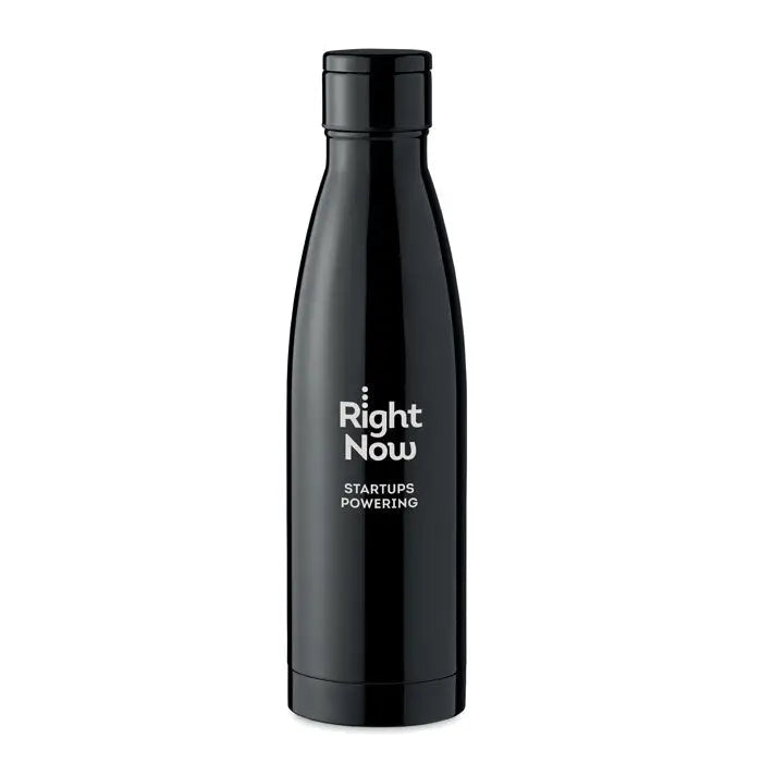 Sticla termometru 500ml din otel inoxidabil negru cu design minimalist si branding alb right now