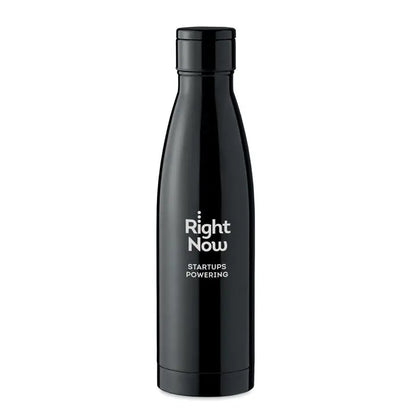 Sticla termometru 500ml din otel inoxidabil negru cu design minimalist si branding alb right now