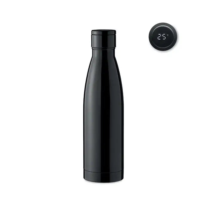 Sticla termometru 500ml fabricata din otel inoxidabil negru cu design modern si afisaj digital al temperaturii