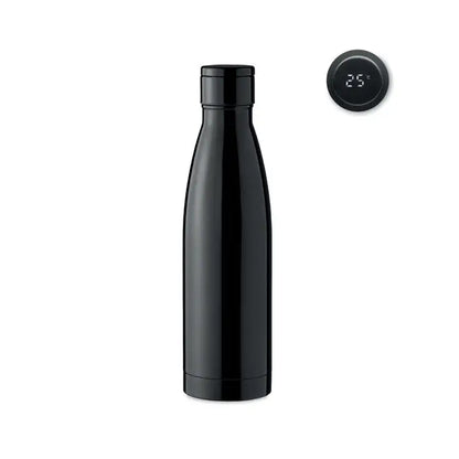 Sticla termometru 500ml fabricata din otel inoxidabil negru cu design modern si afisaj digital al temperaturii