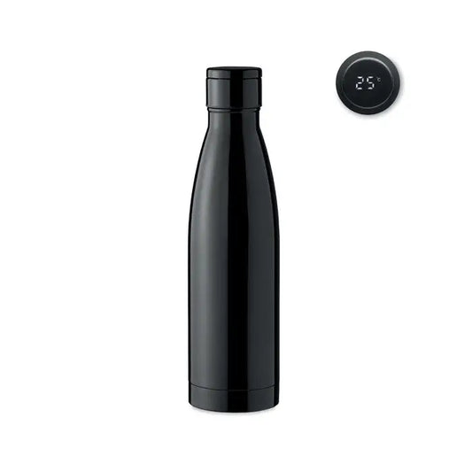 Sticla termometru 500ml fabricata din otel inoxidabil negru cu design modern si afisaj digital al temperaturii