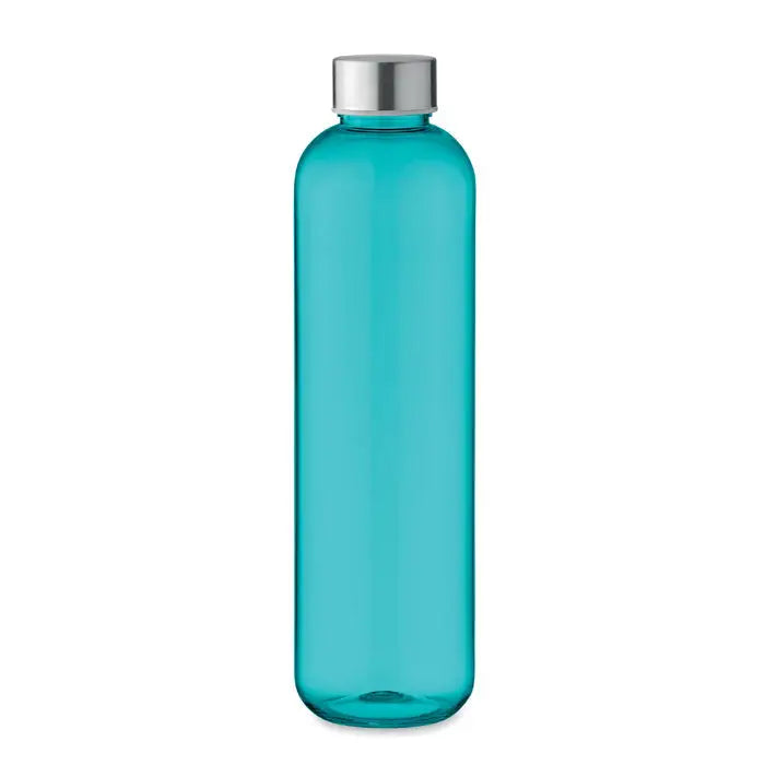 Sticla Tritan 1L cu o sticla din plastic teal translucid si capac metalic argintiu lucios