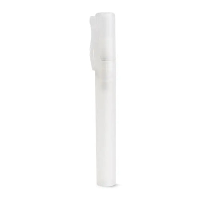 Stilo de curatare pentru maini flacon spray din plastic transparent cu capac alb si mecanism de pulverizare