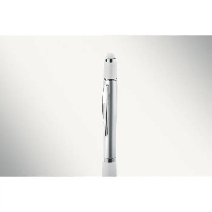Stilou stilo spinner argintiu cu capac alb si accente metalice pentru scris si stilizare touchscreen