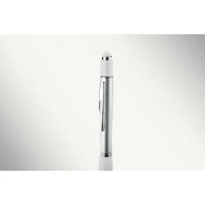 Stilou stilo spinner argintiu cu capac alb si accente metalice pentru scris si stilizare touchscreen