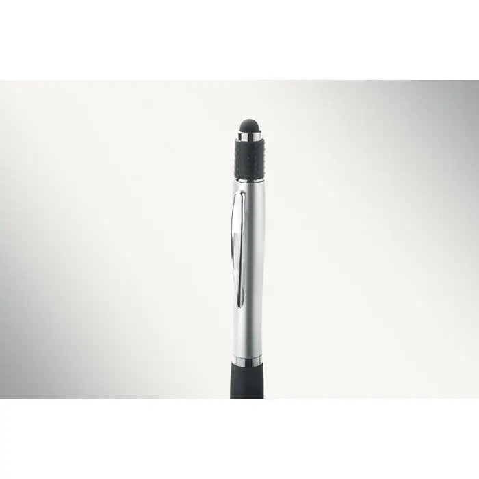 Stilou stilo spinner cu carlig texturat argintiu si negru pentru scris precis si ergonomic