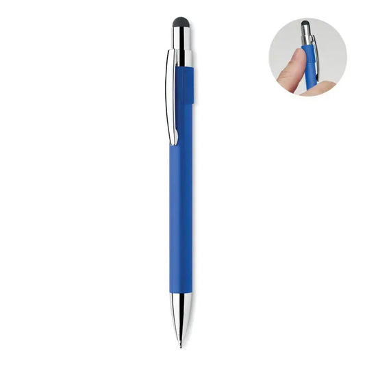 Stilou stilo spinner albastru touchscreen cu accente metalice argintii si design ergonomic elegant
