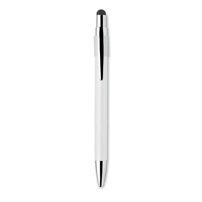 Stilou stilo spinner alb si argintiu cu varf negru si accente metalice pentru un design modern