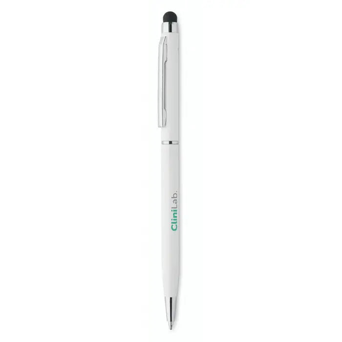 Stilou stilou antibacterian alb cu clips si varf metalic argintiu design elegant pentru touchscreen