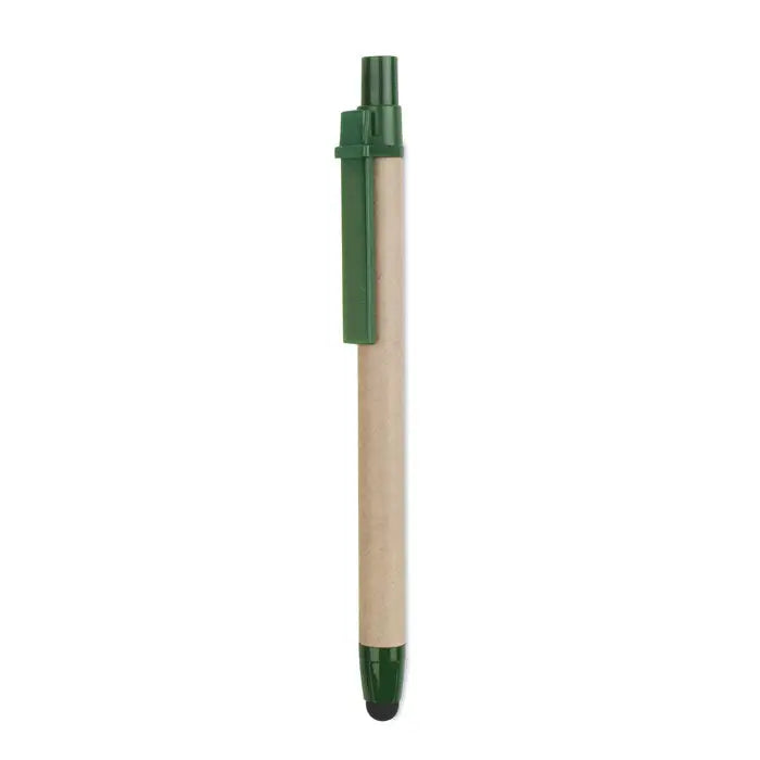 Stilou din carton reciclat verde si bej cu grip texturat si clip plastic eco prietenos pentru birou