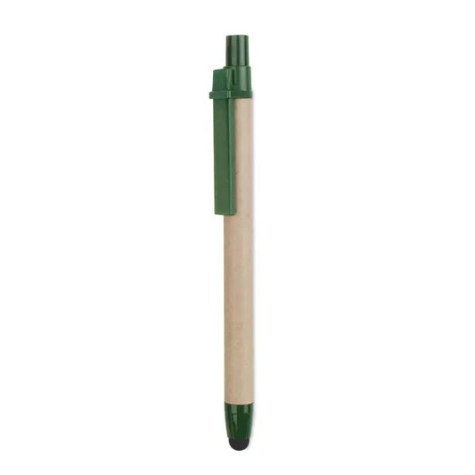 Stilou din carton reciclat verde si bej cu grip texturat si clip plastic eco prietenos pentru birou