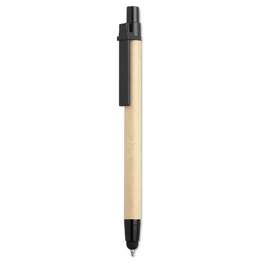 Stilou din carton reciclat cu corp din plută naturală și accente negre din plastic pentru scris eco-friendly