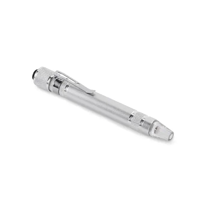 Stilou multifunctional reciclat argintiu metalic cu grip texturat si varf transparent din plastic