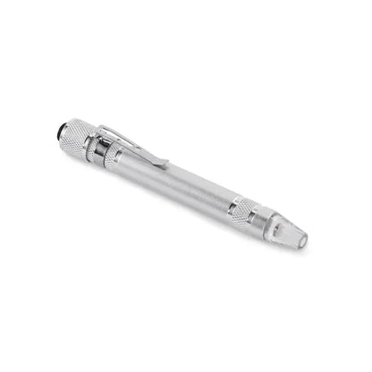Stilou multifunctional reciclat argintiu metalic cu grip texturat si varf transparent din plastic
