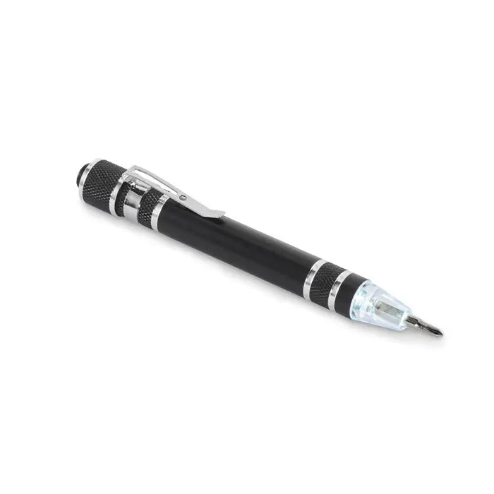 Stilou multifunctional reciclat negru cu accente metalice argintii si zone de prindere texturate multifunctional