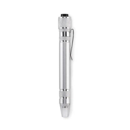 Stilou multifunctional reciclat argintiu din metal cu grip texturat si capac negru multifunctional