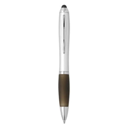 Stilou stilou cu finisaj metalic argintiu si maro si grip texturat pentru utilizare stilou si stylus