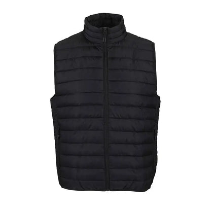 Vesta matlasată neagră puffer stream men cu guler înalt și fermoar frontal pentru bărbați