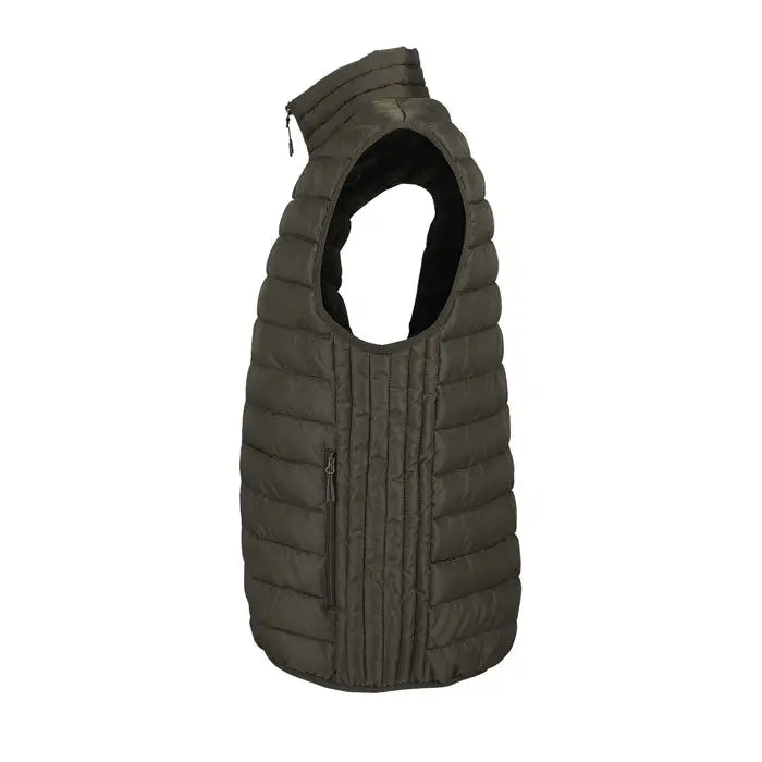 Vesta matlasata stream men olive verde cu captuseala neagra si buzunar frontal cu fermoar