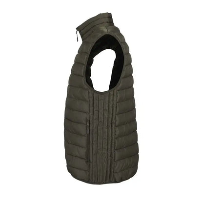Vesta matlasata olive green cu captuseala neagra si buzunar frontal cu fermoar model stream men bodywarmer